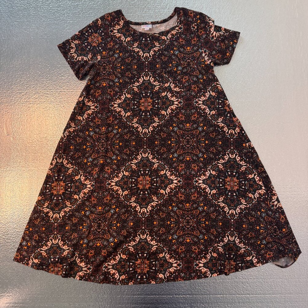 LULAROE Carly‎ Earth Paisley Stained Glass Window Tones Dress Women's Size S